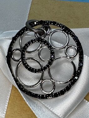 Sterling Silver and Black Diamond Pendent -Geometric Circle Design